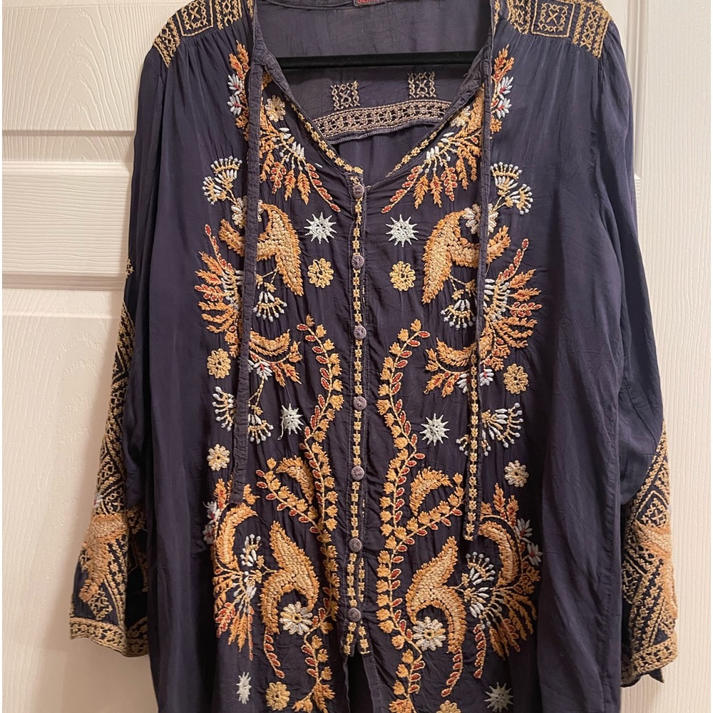 Johnny Was long sleeve dark blue blouse